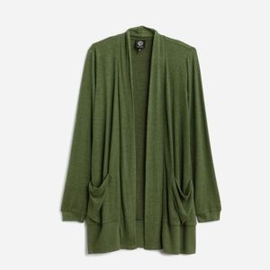 Jemmy Brushed Open Pocket Cardigan by bobeau. Olive/light forest green.